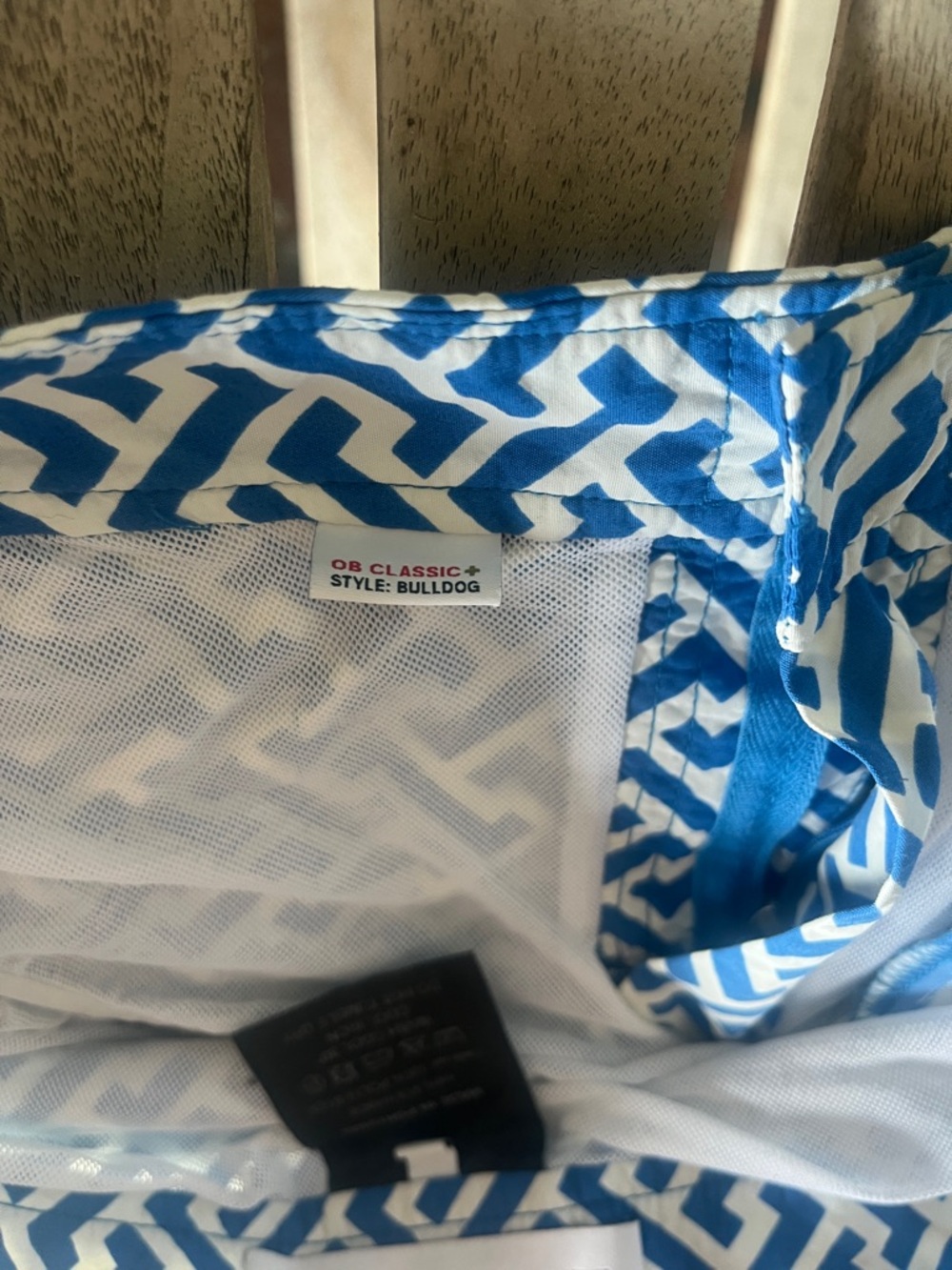 Orlebar Brown Bulldog Swim Shorts Blue White Geometric Print Size 34 - Picture 10 of 16